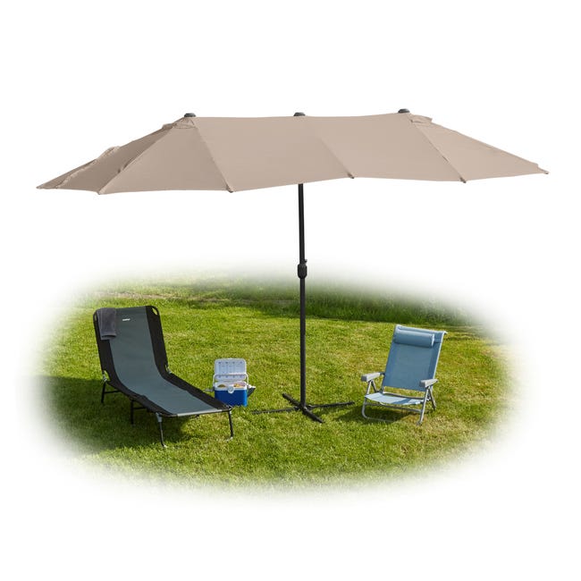 Relaxdays Parasol double de jardin, 460 x 270 cm, grand parasol avec manivelle, terrasse, UV 30+, ovale, beige | Leroy Merlin