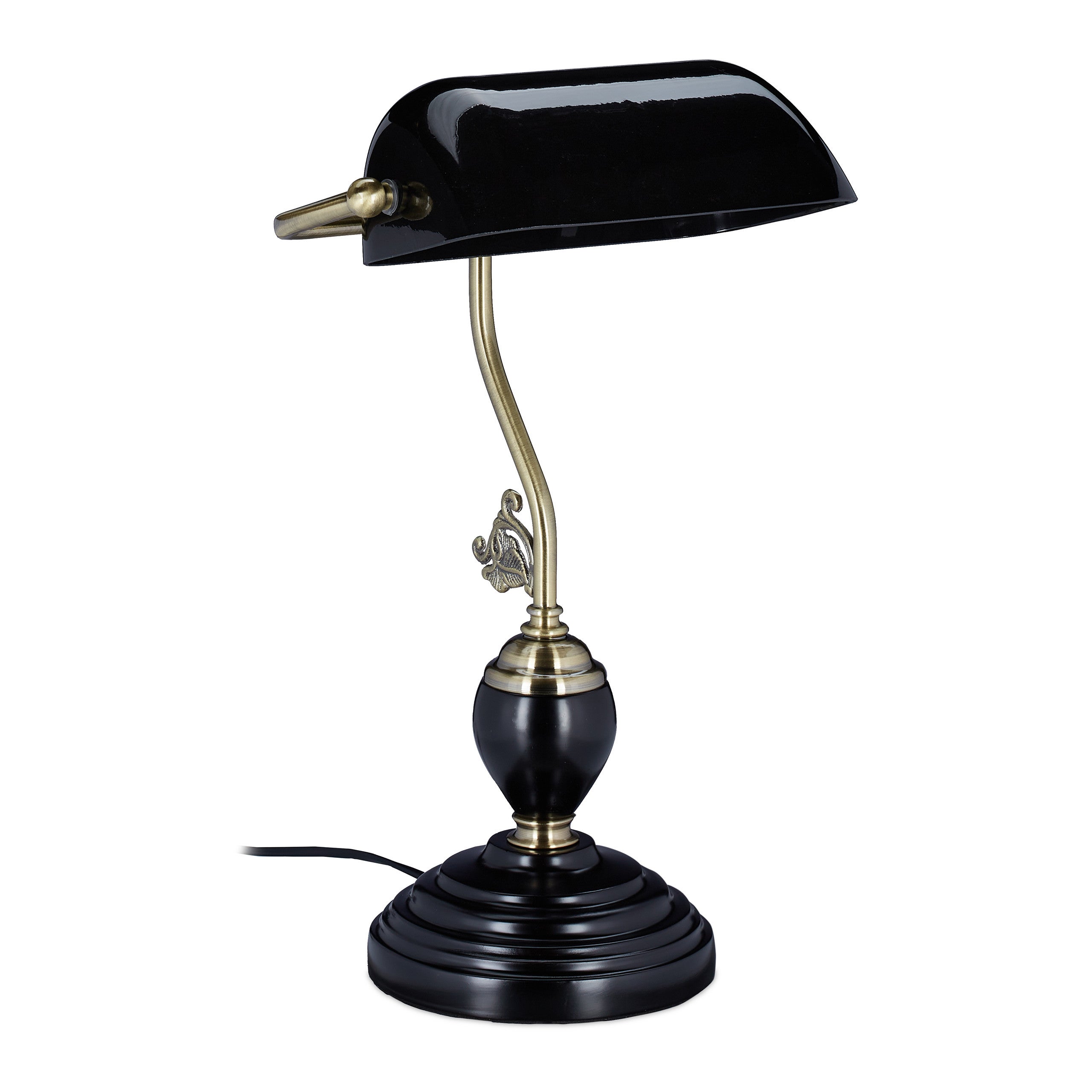 Yeefamons Lampe banquier traditionnelle, abat-jour noir, avec interrupteur  à chaîne, lampe de table de bureau vintage, lampes de bureau de style