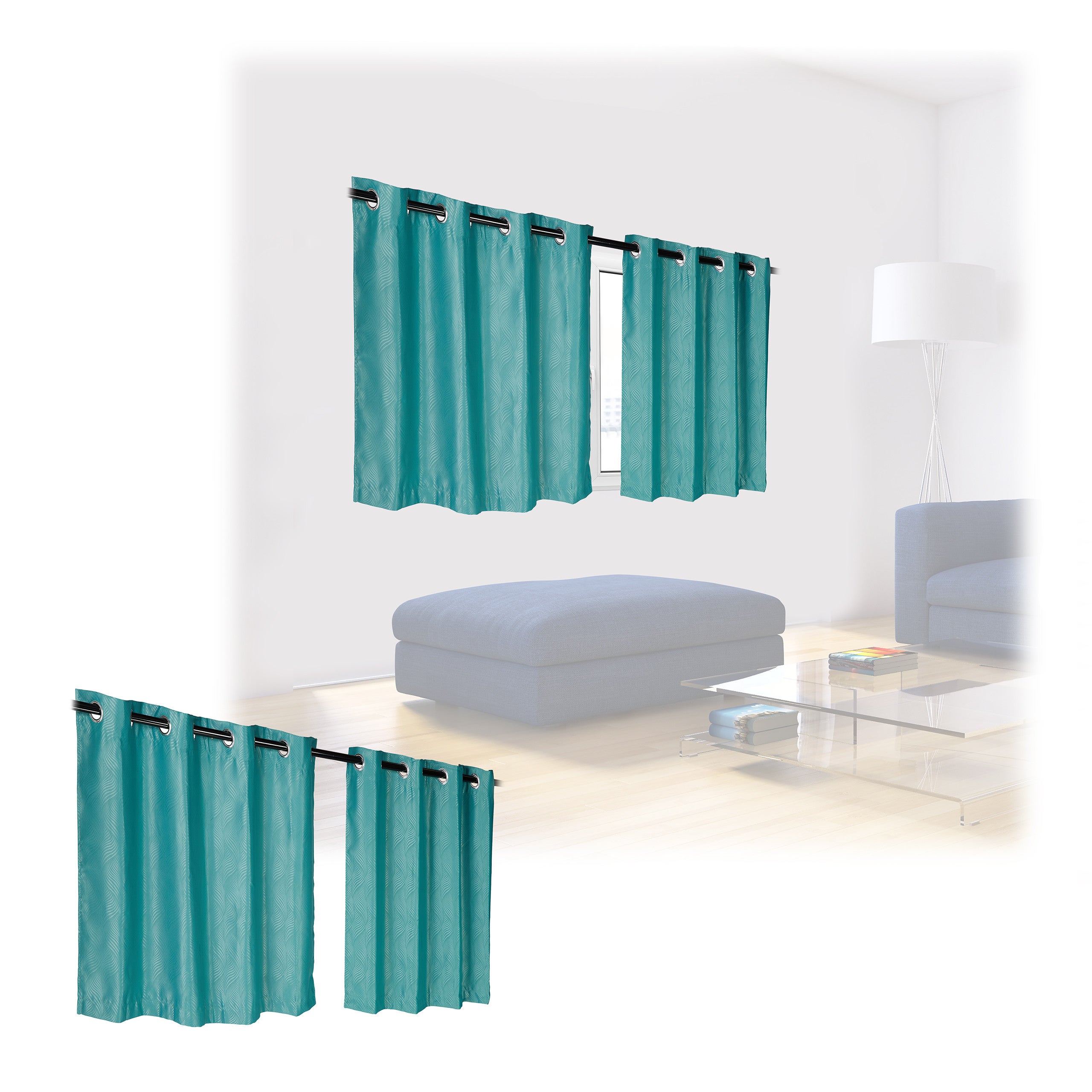 Set da 4 Tende, Oscuranti & Opache, Camera da Letto & Salotto, in Stoffa  con Anelli, H x L: 245 x 135 cm, Grigie