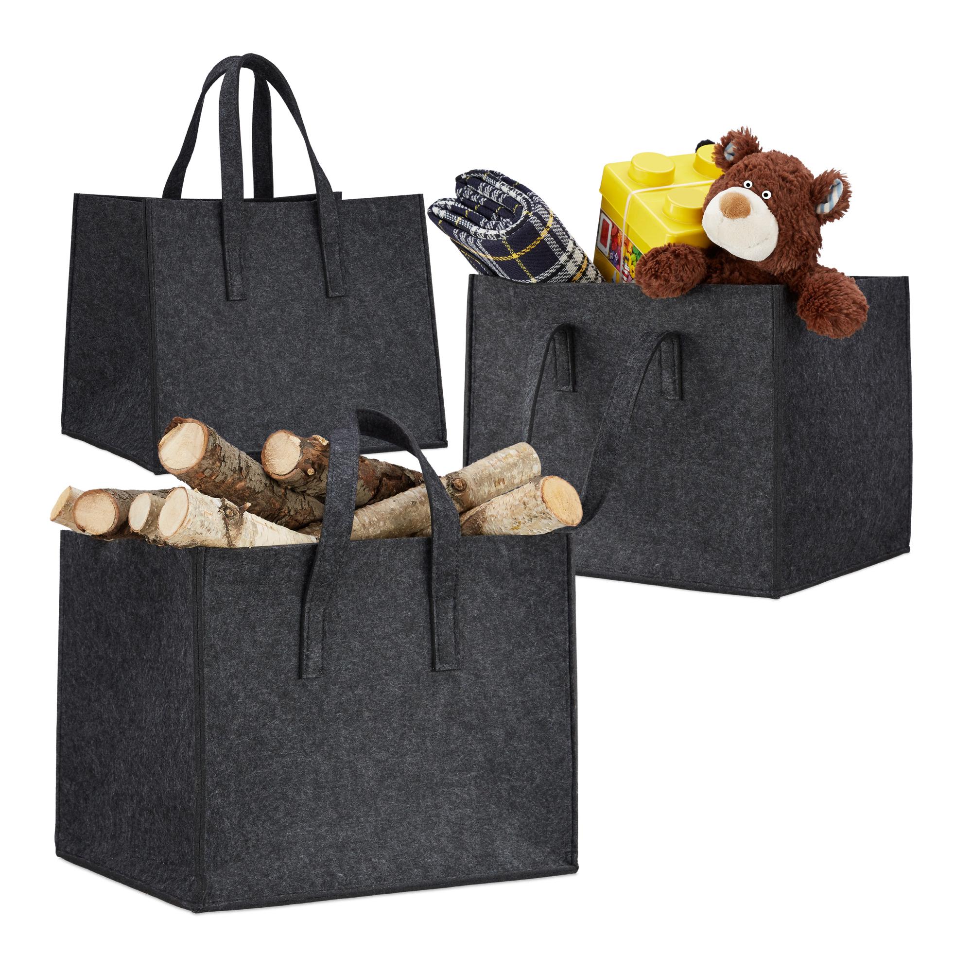 2 Borse Portalegna In Feltro Pieghevoli - 25x25x50 Cm, Grigio, Per Legna, Riviste O Giocattoli - Foto 6