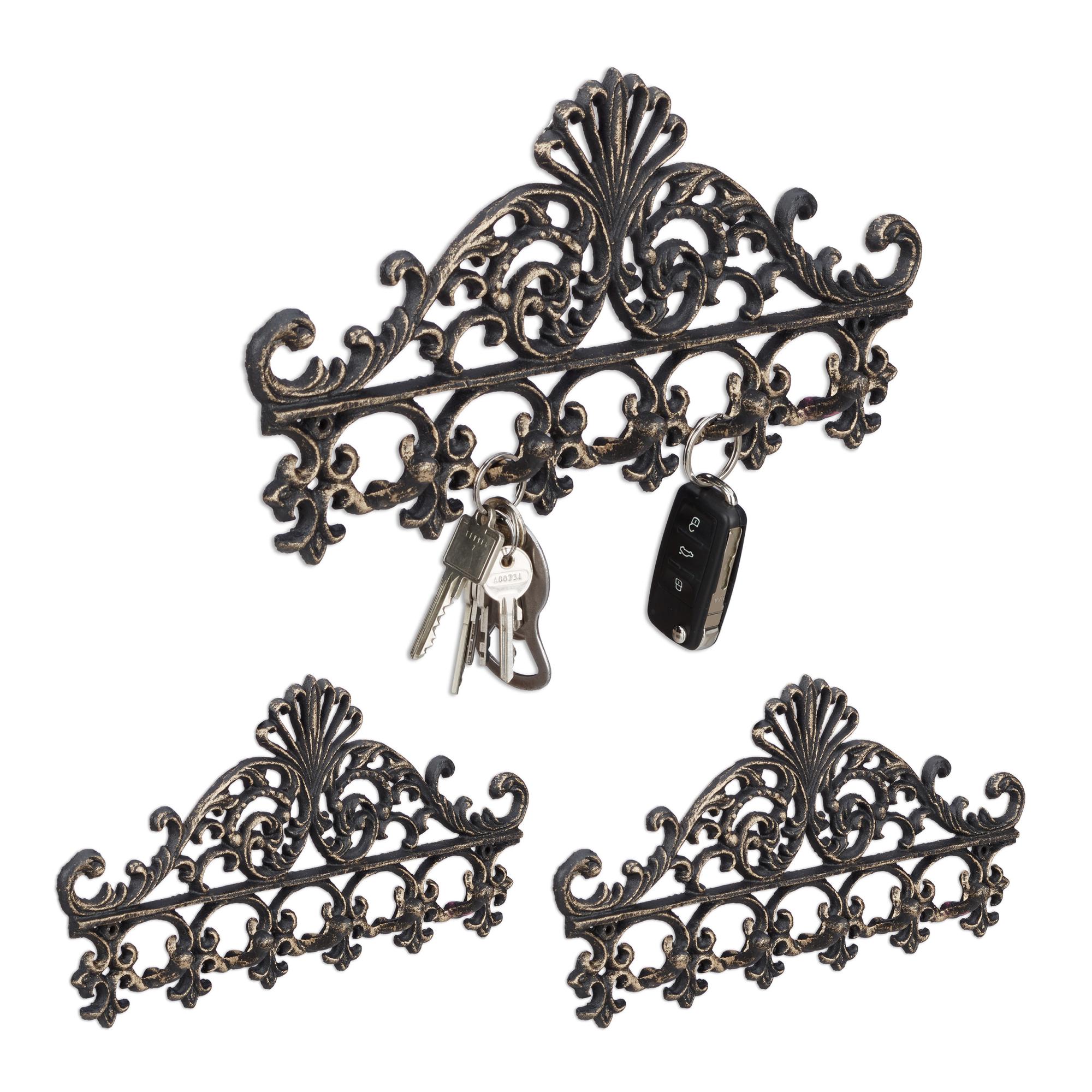 Lulu Decor Portachiavi E Appendiabiti In Ghisa - Gancio A 3 Posti Con Viti, Stile Rustico Antico, Decorativo Per Ingresso, Cucina, Bagno - 2