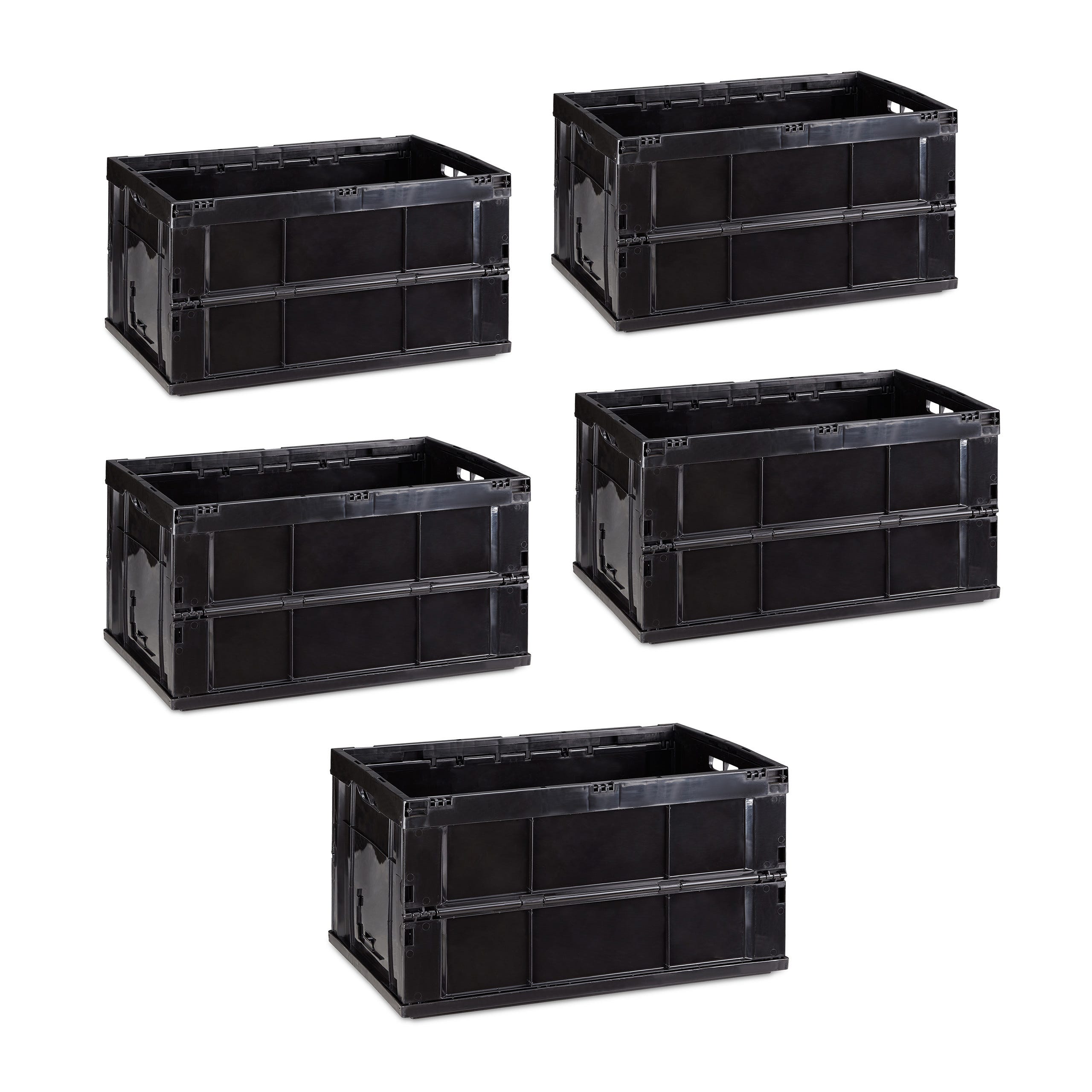 Boîte pliable couvercle, lot de 5, caisse de rangement, plastique, coffre  transport 60 litres 31,5 x 58,5 x 40 cm, noir