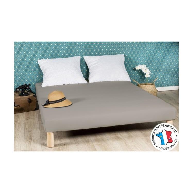 Sommier Tapissier "Wyatt" 120x190cm, Fabrication Française – Bois Massif, Lattes Renforcées, Pieds Inclus, Gris