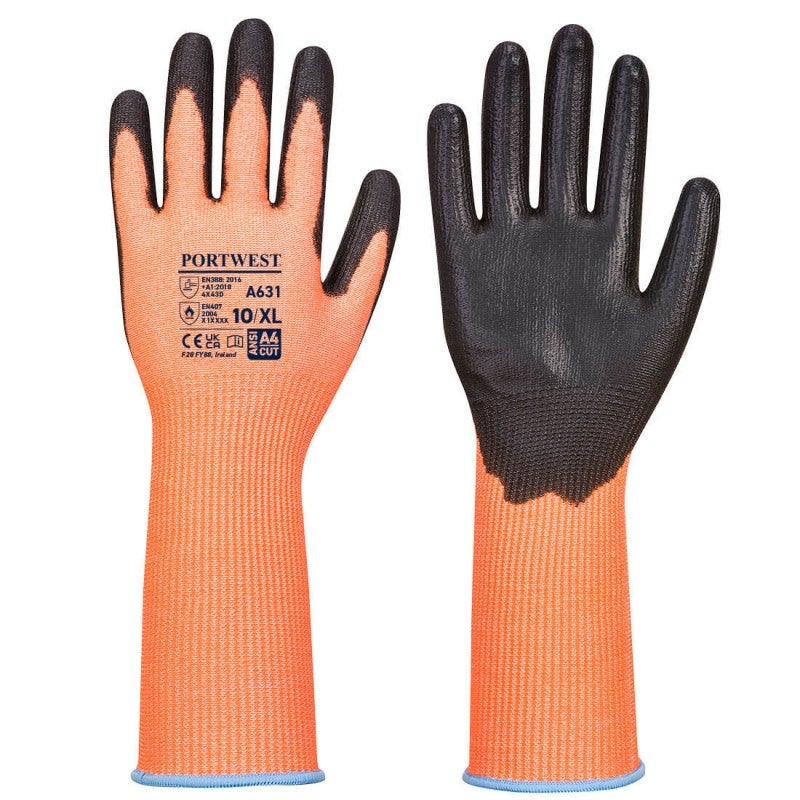 Portwest Gants Anti Coupures De Niveau D Haute Visibilit Manchette Longue Orange Noir