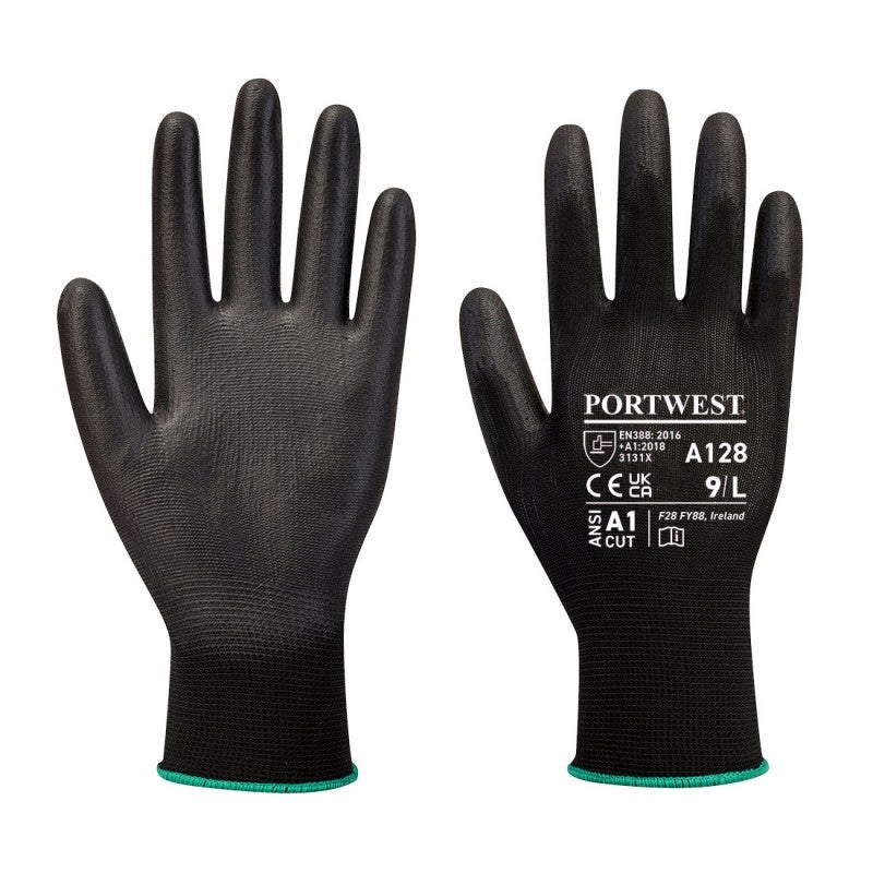 Portwest - Gants Manutention Légers Enduit PU Paume Sans Latex 8 Noir ...