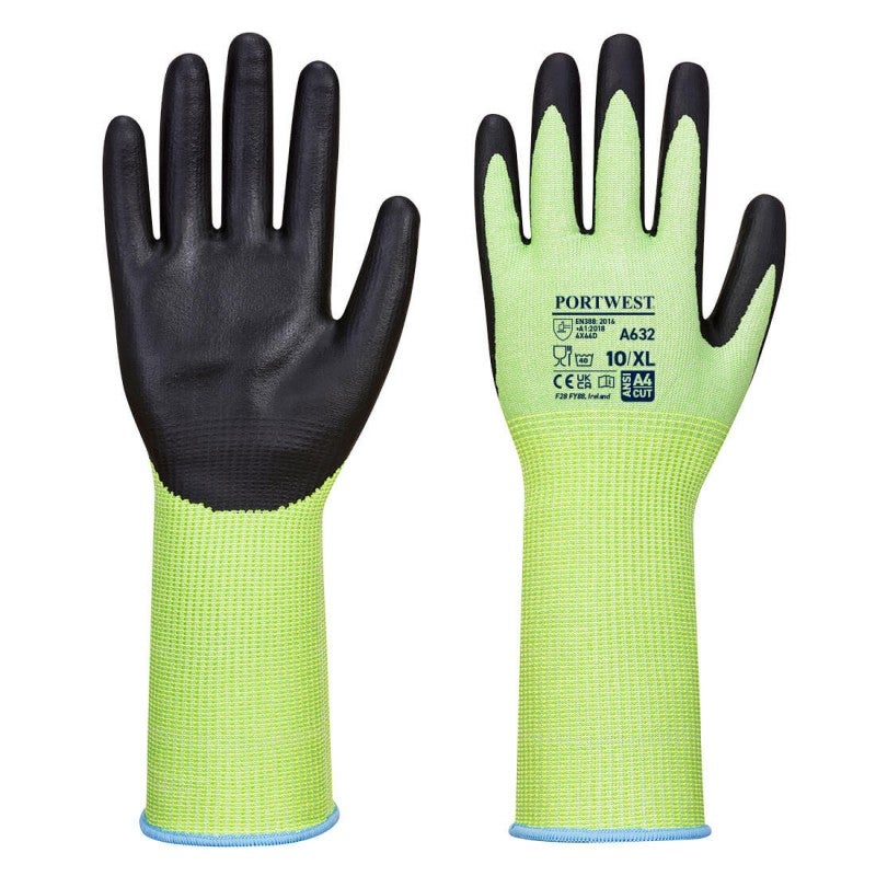 Portwest - Gants Anti Coupures De Niveau D Coupe Verte Longue Poignet ...