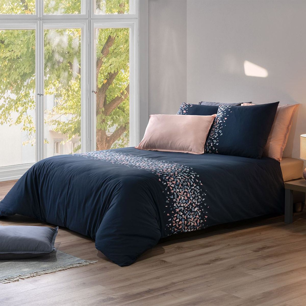 Housse de couette 260x240 + 2 taies Azul coton Percale 71 fils