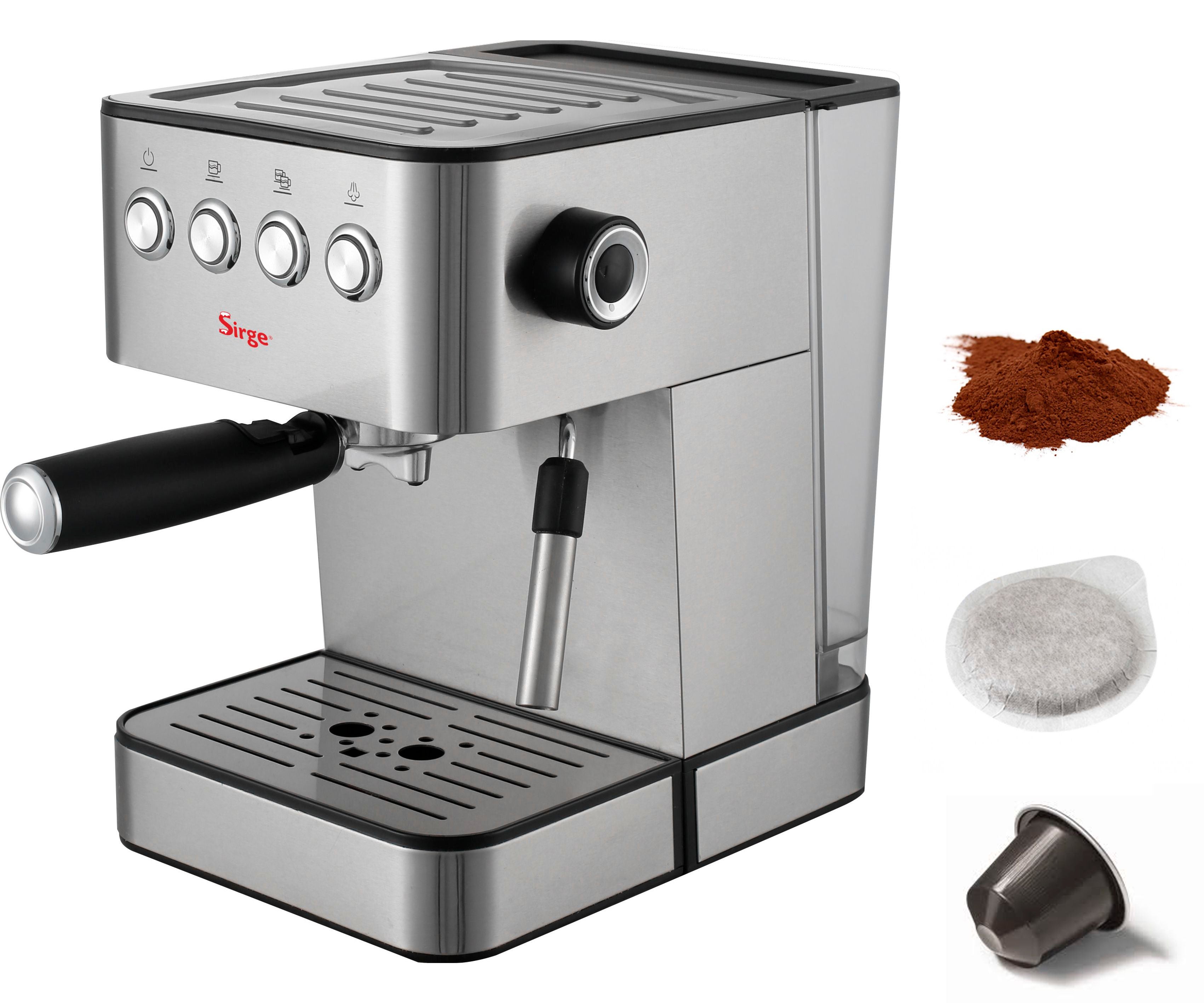 Macchina caffè espresso con portafiltro in acciaio inox - 1 gruppo - Con  macinino e sistema per schiuma latte