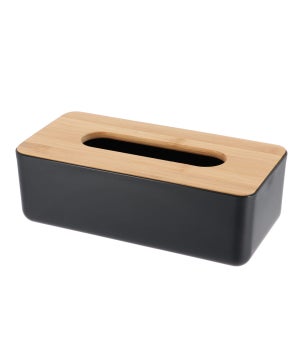 Relaxdays Boîte à mouchoirs carrée noire distributeur lingette maquillage  tissu bambou HxlxP: 14,5 x 14,5 x 14,5cm, noir