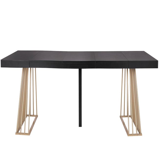 Table extensible bois noir et pieds métal doré 4 à 10 personnes L 100 à 240  cm Loïs
