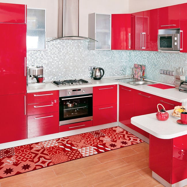 Tappeto Passatoia Sottolavello per Cucina Casa Ristorante Colore Rosso a  Fantasia H 0,50 X 4