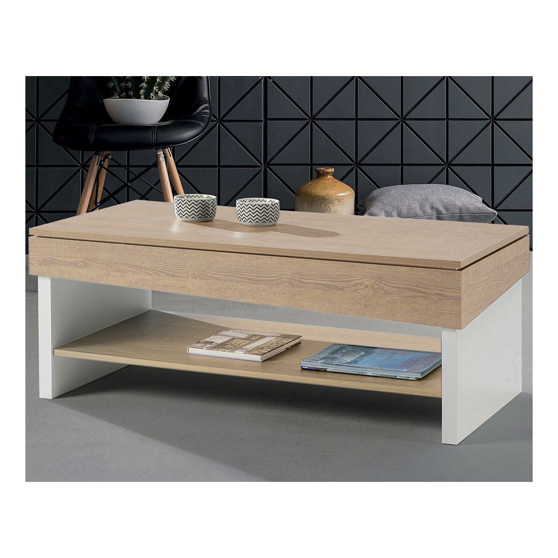 Table Basse Relevable Chêne Blond/Bois Blanc - BERLIOSE | Leroy Merlin