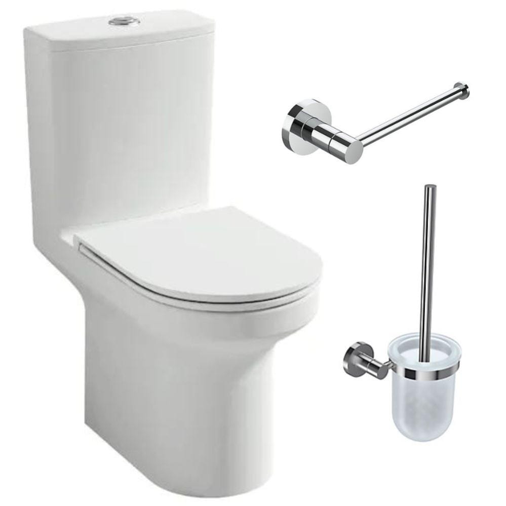 JACOB DELAFON Pack WC au sol blanc sans bride Elite avec abattant extraplat fermeture douce avec porte balai et porte rouleau classique