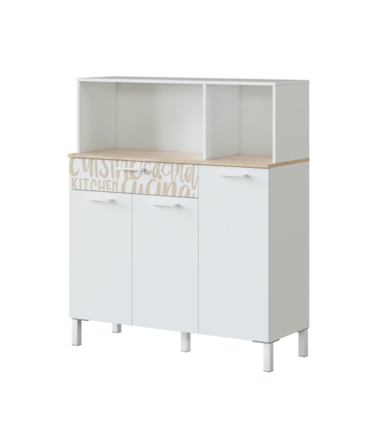 Buffet 2 portes 3 tiroirs blanc et inox | Maison et Styles