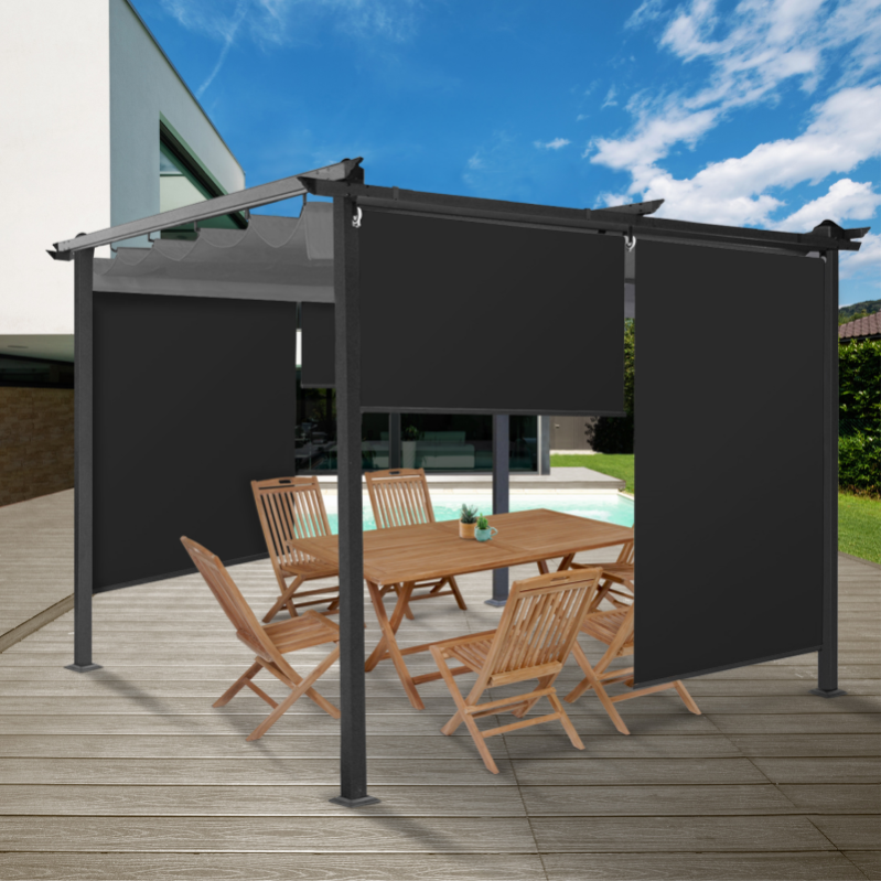 Lot de 2 stores enrouleurs L.124 x H. 225 CM pour pergola noir Leroy Merlin