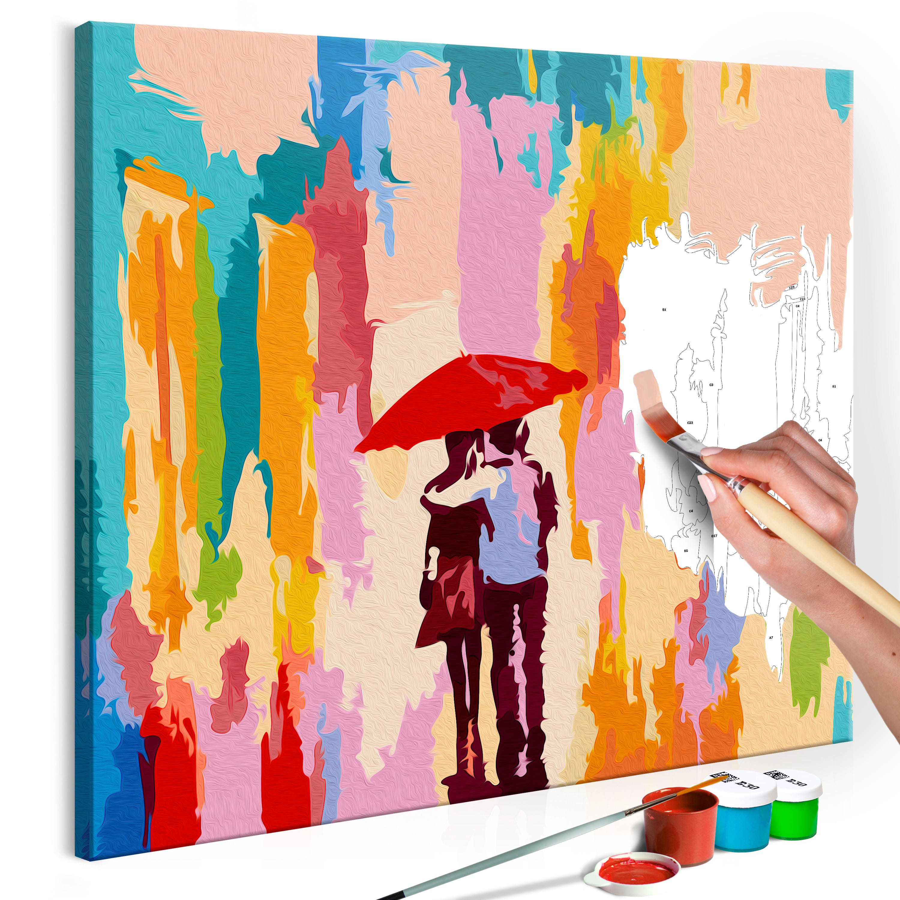 Tableau couple amoureux sous un parapluie - 50 x 70 cm