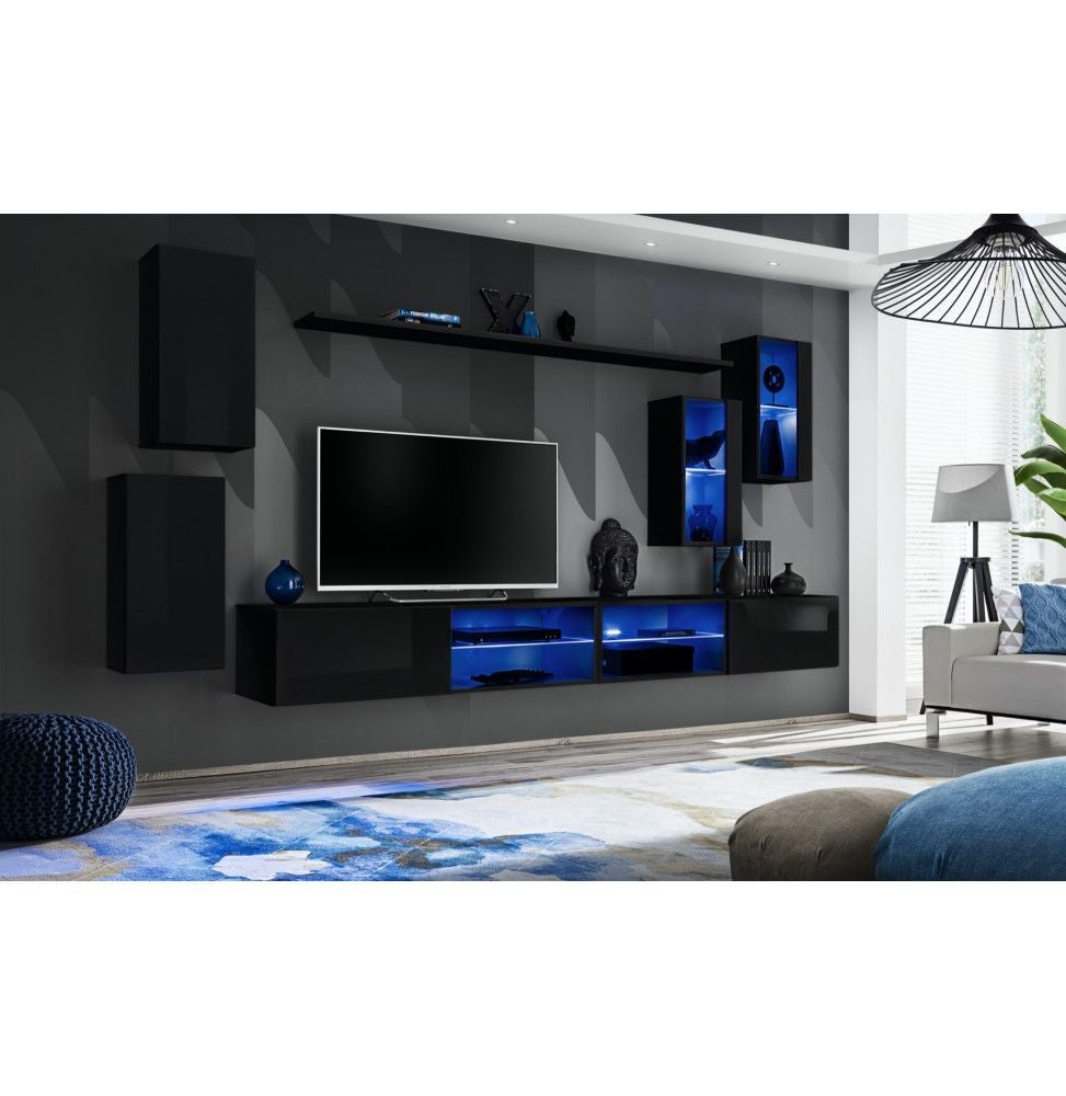 Ensemble Meuble Tv Mural Switch Xxv L X P X H Cm Noir Leroy Merlin