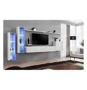 Meuble TV moderne - mélaminé, 160 cm de largeur, Atlantic Pine White -  Emob