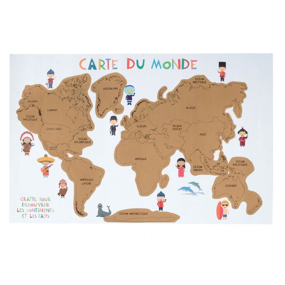 Carte du monde à gratter 40x60cm - Décoration - CADEAUX -  -  Livres + cadeaux + jeux