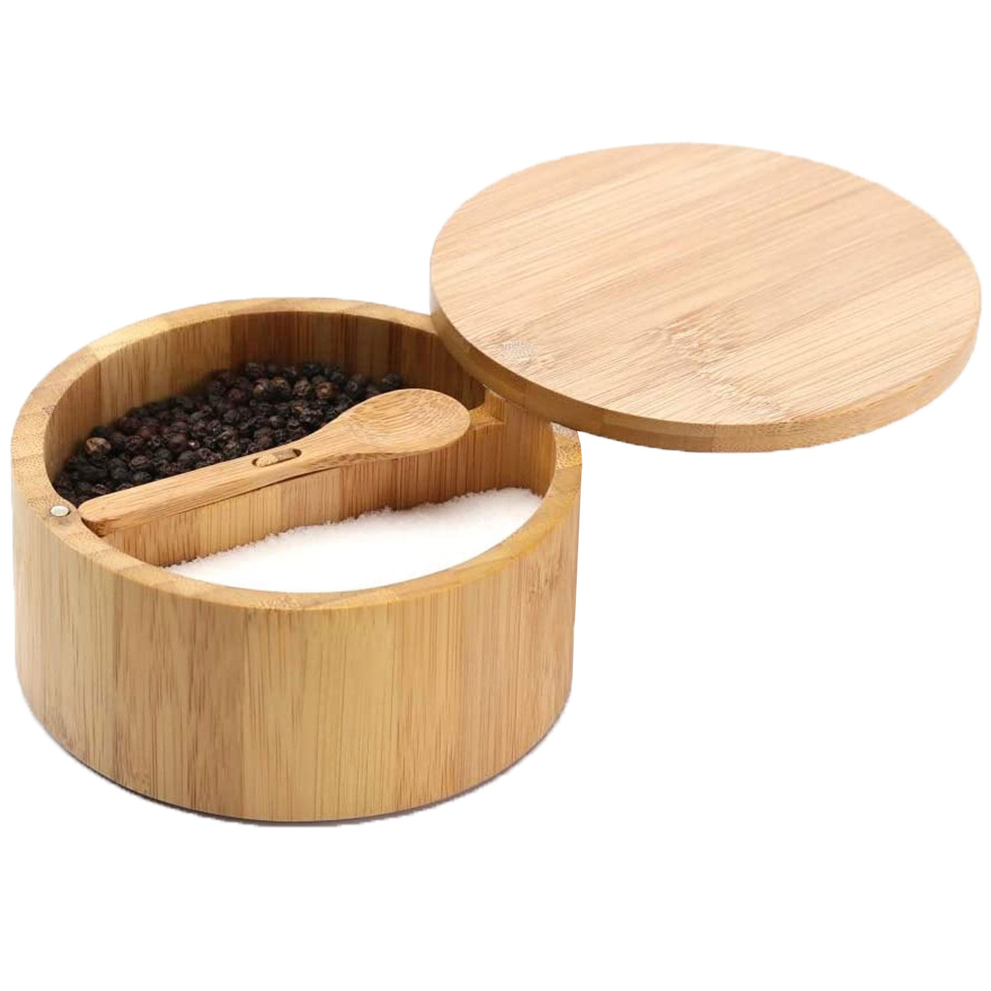 Salero de Cocina de Cerámica cuadrado con tapa de madera de Bambú Color  gris mate