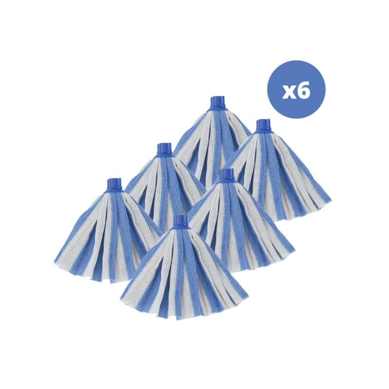 Lot de 6 franges à serpillière de rechange en coton Bleu-Embout hexagonal  MSV