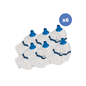 Lot de 6 franges à serpillière de rechange en coton Bleu-Embout hexagonal  MSV