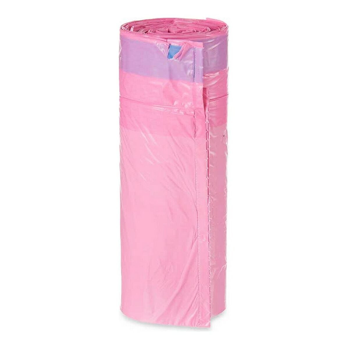 Bolsa de basura rosa 50L con autocierre y perfumada. Rollo 15 uds 70x75 cm