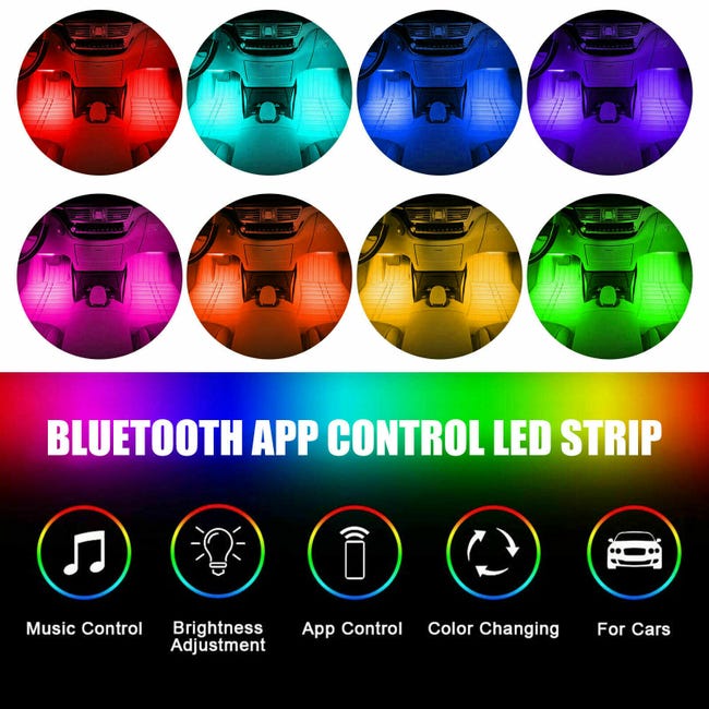 Éclairage LED Voiture Intérieur, TASMOR Ruban LED RGB pour Voiture avec  Télécommande et Port USB, Bluetooth APP Contrôle, 48 LEDs, Multicolore  Bande