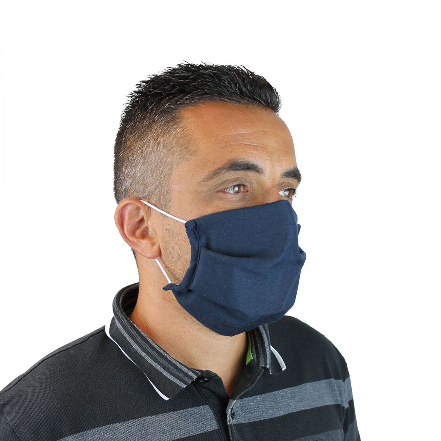 Lot De 10 Masques De Protection Visage Lavable, Réutilisable 3 Couches En  Tissu - Bleu Marine - Certifié Uns1 - Vivezen