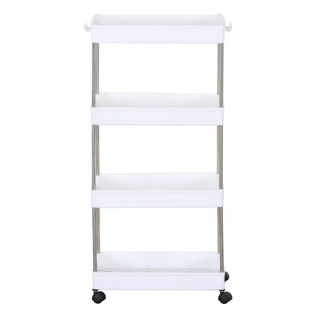 Carrito Organizador De 4 Niveles Con Cajón Y Ruedas - 40x30x110 Cm, Blanco, Capacidad 15 Kg, Frenos