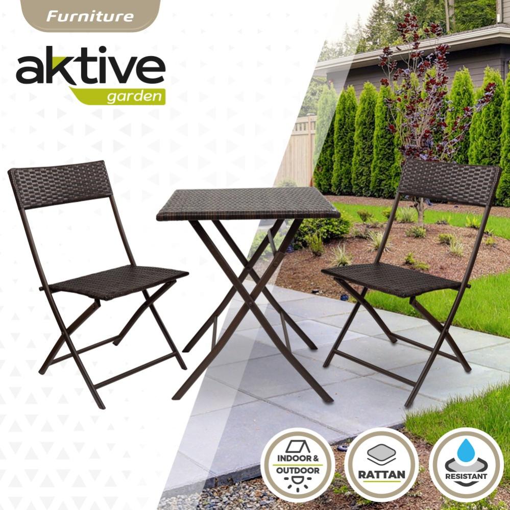 Conjunto mesa sillas terraza plegable ratán Aktive Merlin
