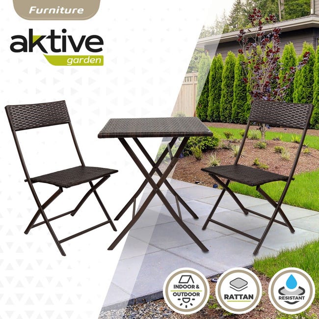 pegamento Anfibio fluir Conjunto mesa y sillas terraza plegable ratán Aktive | Leroy Merlin