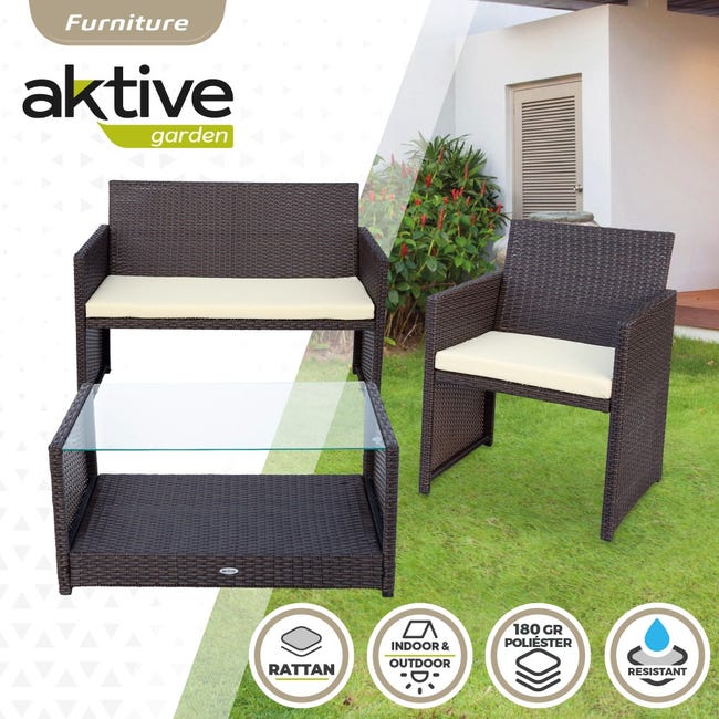 Conjunto muebles terraza con sillones y mesita ratán Aktive