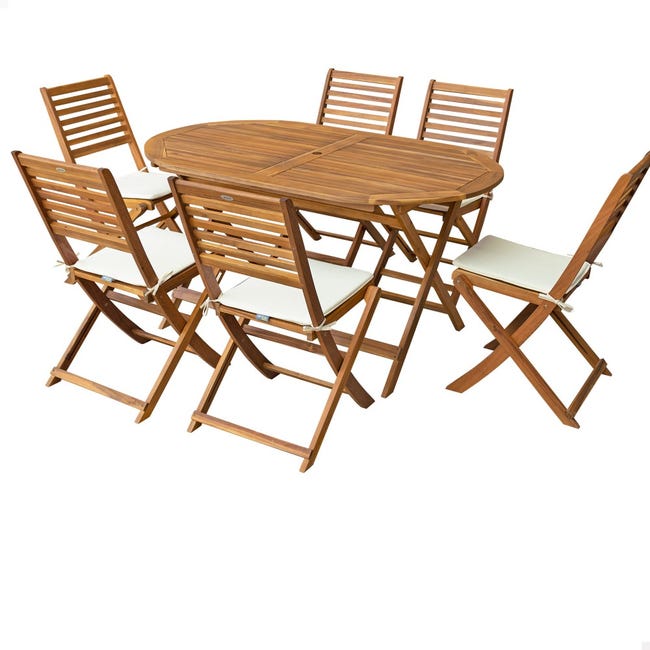 Set muebles de terraza mesa y sillas madera acacia Aktive | Leroy Merlin