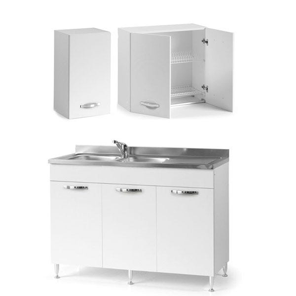 Mobile cucina bianco con sottolavello, pensile e scolapiatti. Mobili per  cucine componibili con lavello e miscelatore