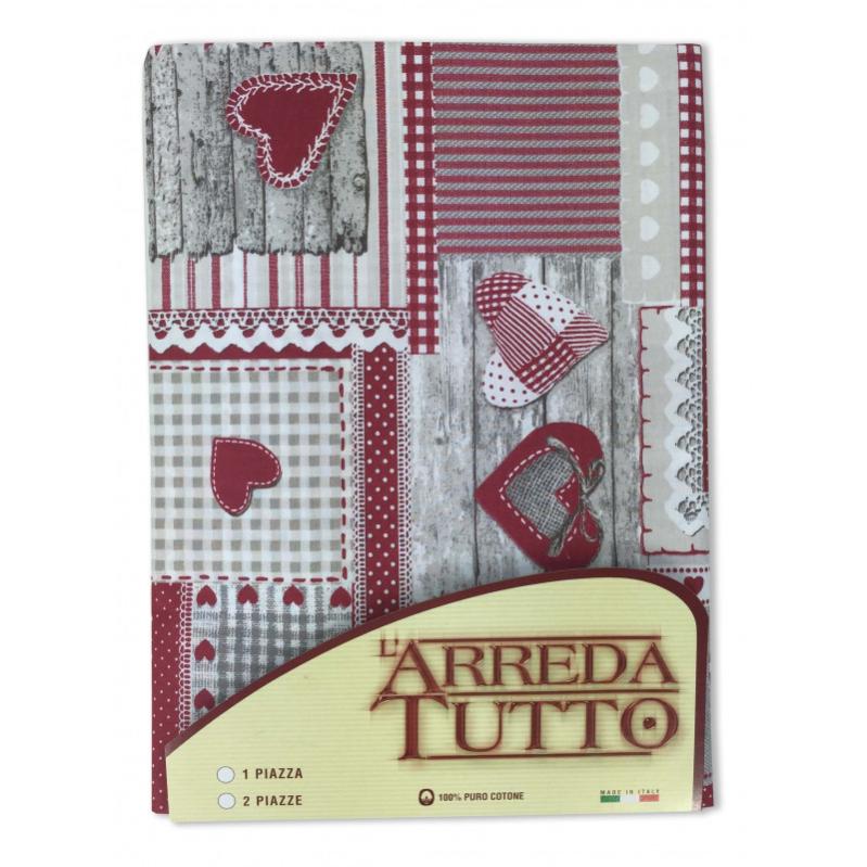 Telo Arredo Copridivano Multiuso In Cotone Granfoulard – Shabby Cuore Rosso Pois Bianco – 270x280 Cm – Made In Italy EURONOVITA’