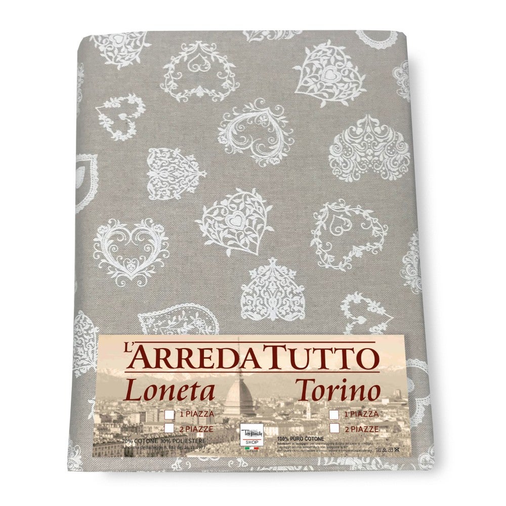 TELO ARREDO COPRITUTTO GRAN FOULARD COPRILETTO COPRIDIVANO TESSUTO DORY  CUORE BIANCO 2 PIAZZE