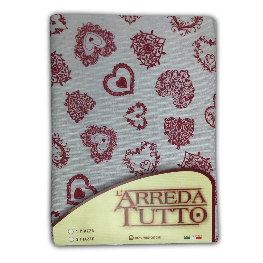 TELO ARREDO COPRITUTTO GRAN FOULARD COPRILETTO COPRIDIVANO TESSUTO CUORE ROSSO  2 PIAZZE