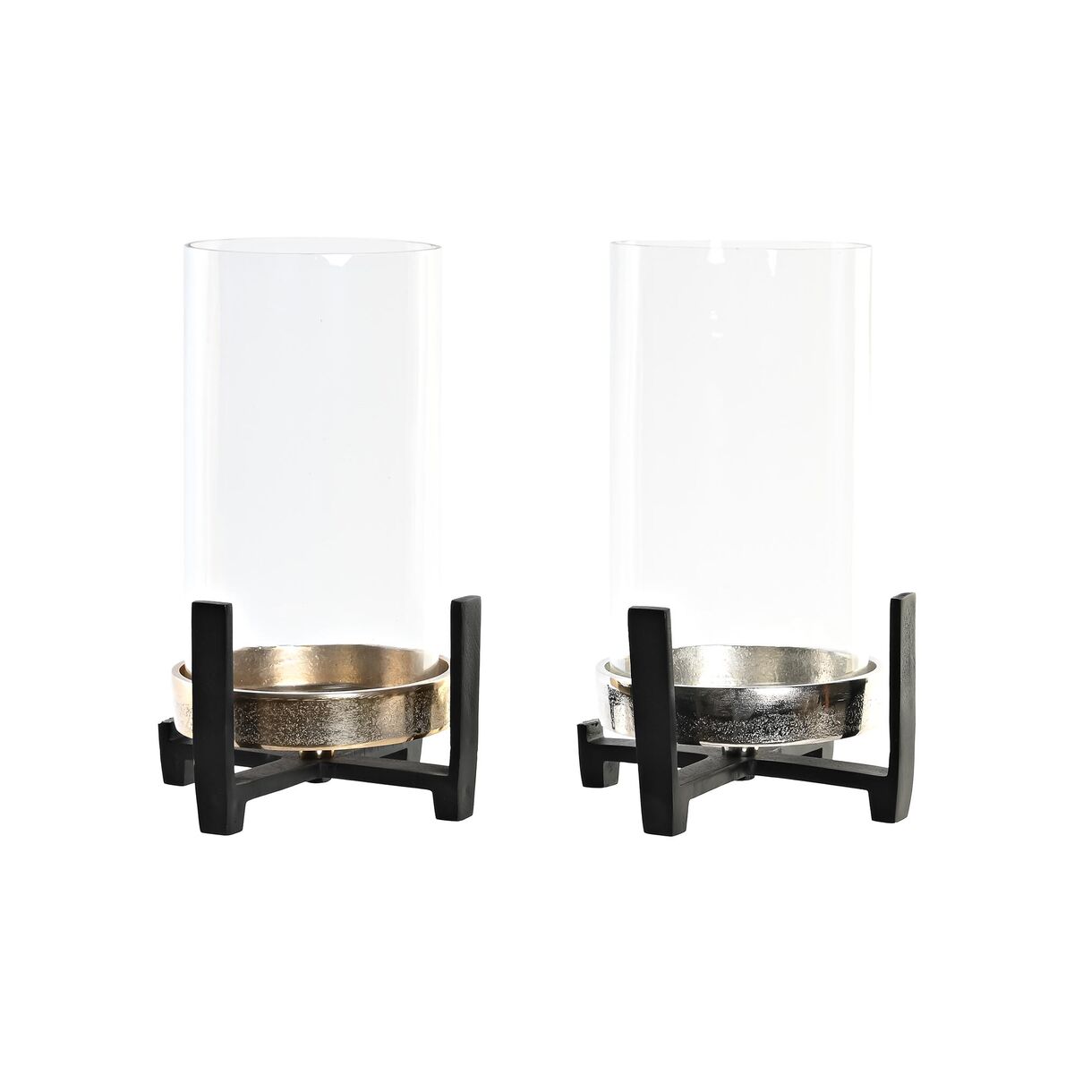 Portavelas dkd home decor 15 x 15 x 28 cm champán cristal plateado negro aluminio (2 unidades) (2 unidades)