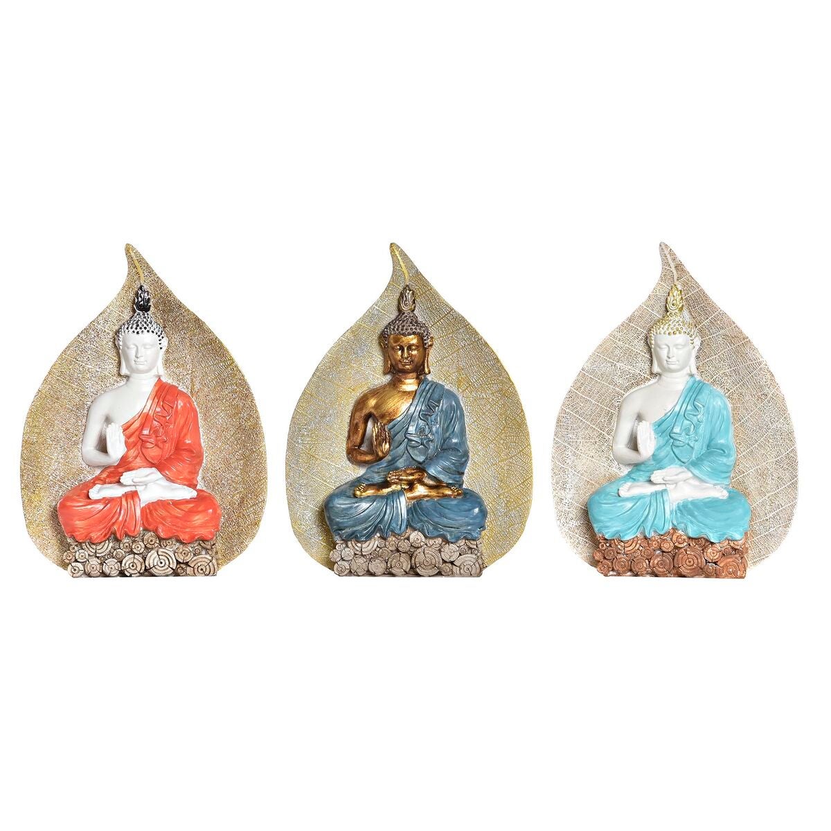 Figura decorativa dkd home decor rojo azul dorado naranja buda resina (15,5 x 5 x 20,7 cm) (3 unidades)