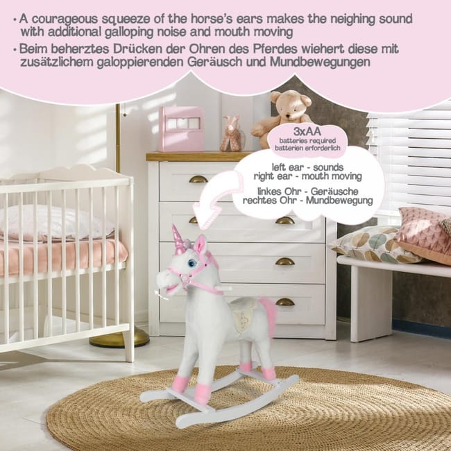 Infantastic Cheval a Bascule avec Effets Sonores et Poignees en Bois Charge Max. 50 kg pour Enfants de 1 an Licorne Rose Leroy Merlin