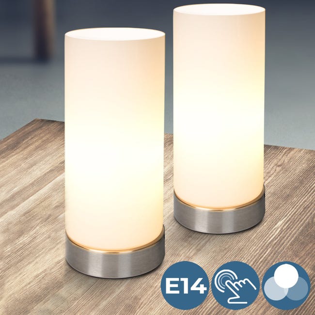 ® Lampe de Chevet Tactile - en Forme de Cylindre, Ampoule E14, Max. 40 W ou  LED Dimmable, Hauteur 25 cm, 3 Niveaux d'Intensité - Lampe de Table, à