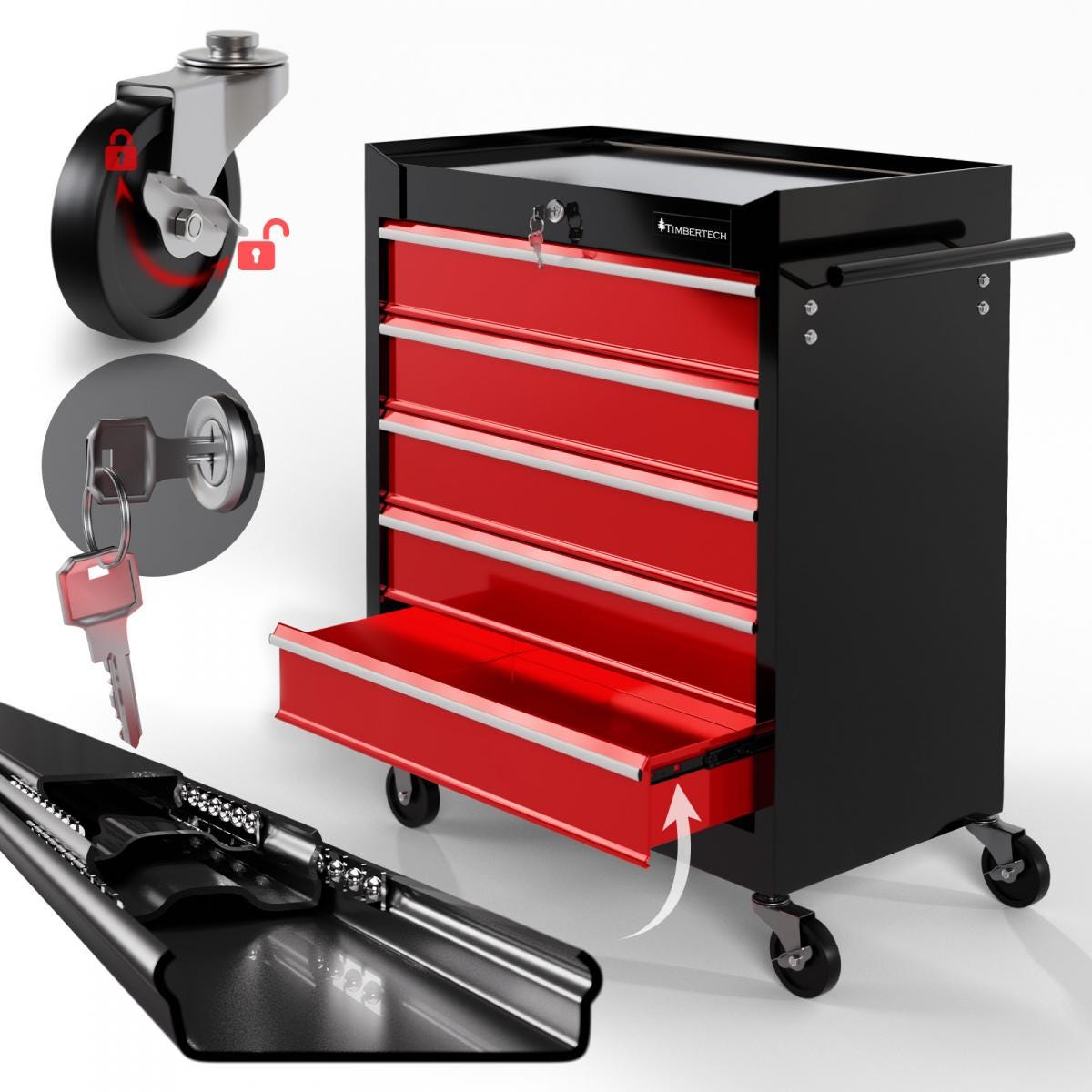Chariot d'atelier 5 tiroirs à outils servante caisse à roulettes atelier  rouge