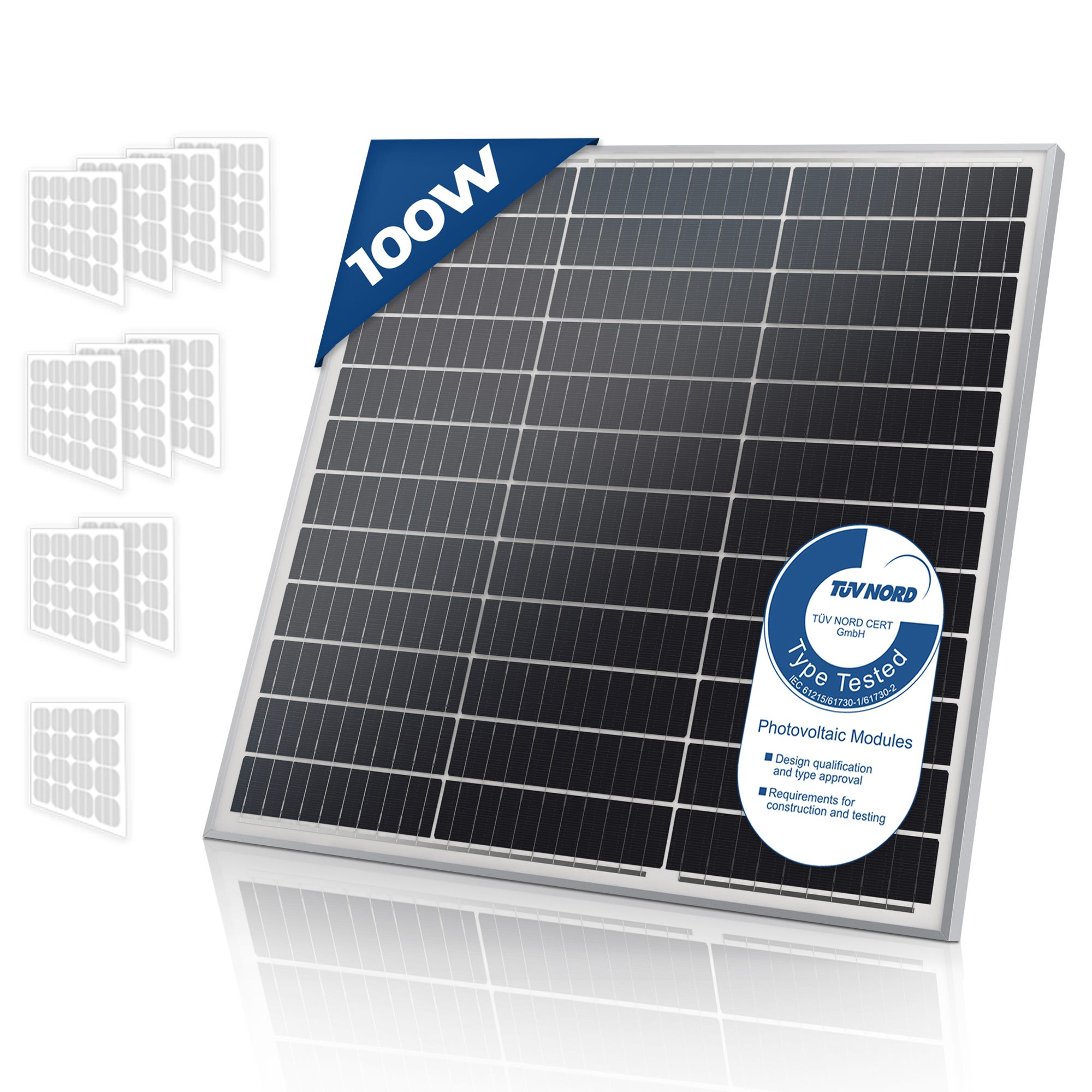 Solare Monocristallino - Fotovoltaico, Silicio, 100 W, per Batterie da 12V  - Modulo Solare per Giardino, Tetto, Caricabatteria p