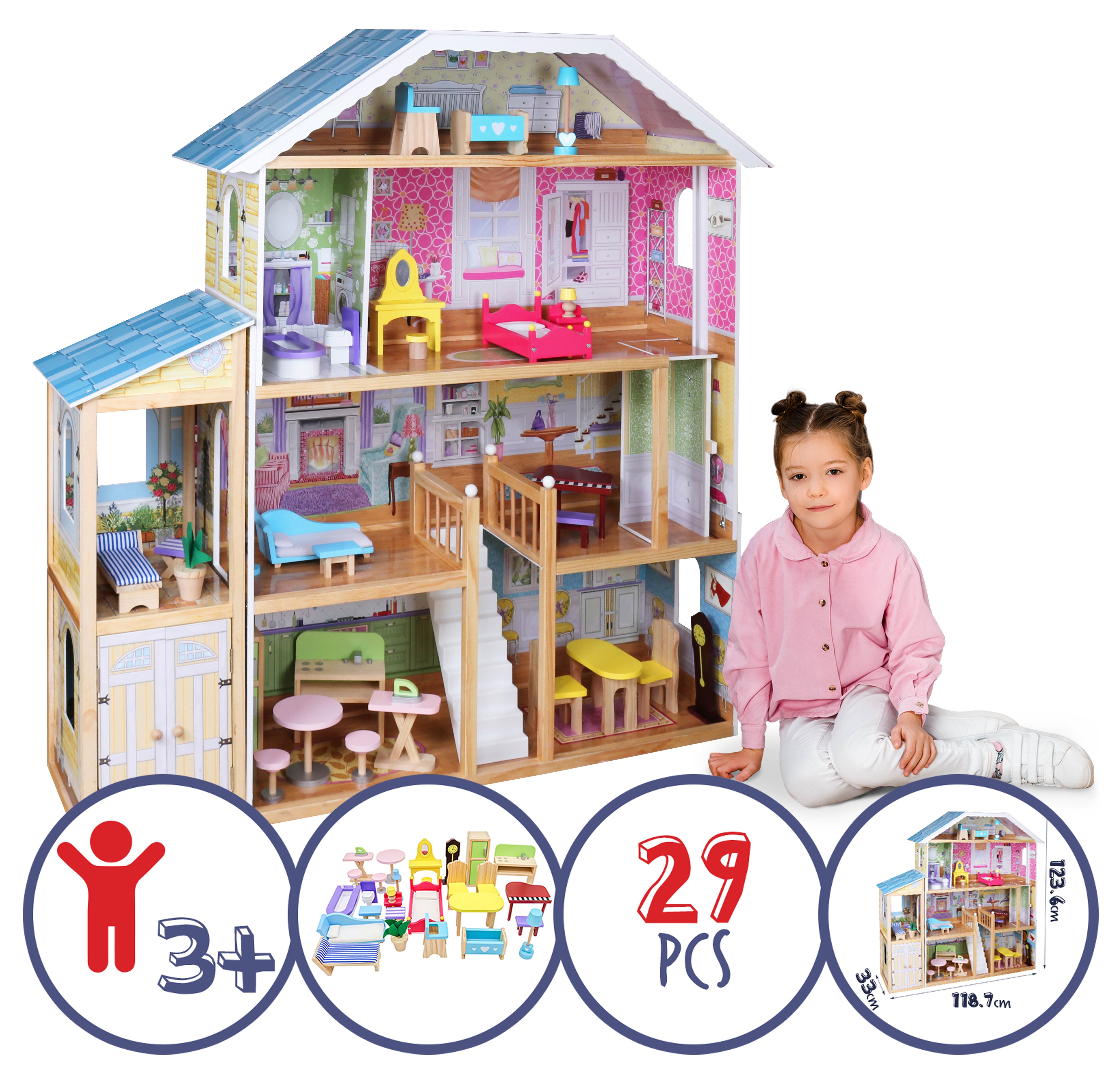 Maison de poupée à 3 étages - Poupées de maison de poupée - Maison