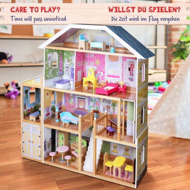 MILA Maison de poupée en bois avec accessoires par Moni
