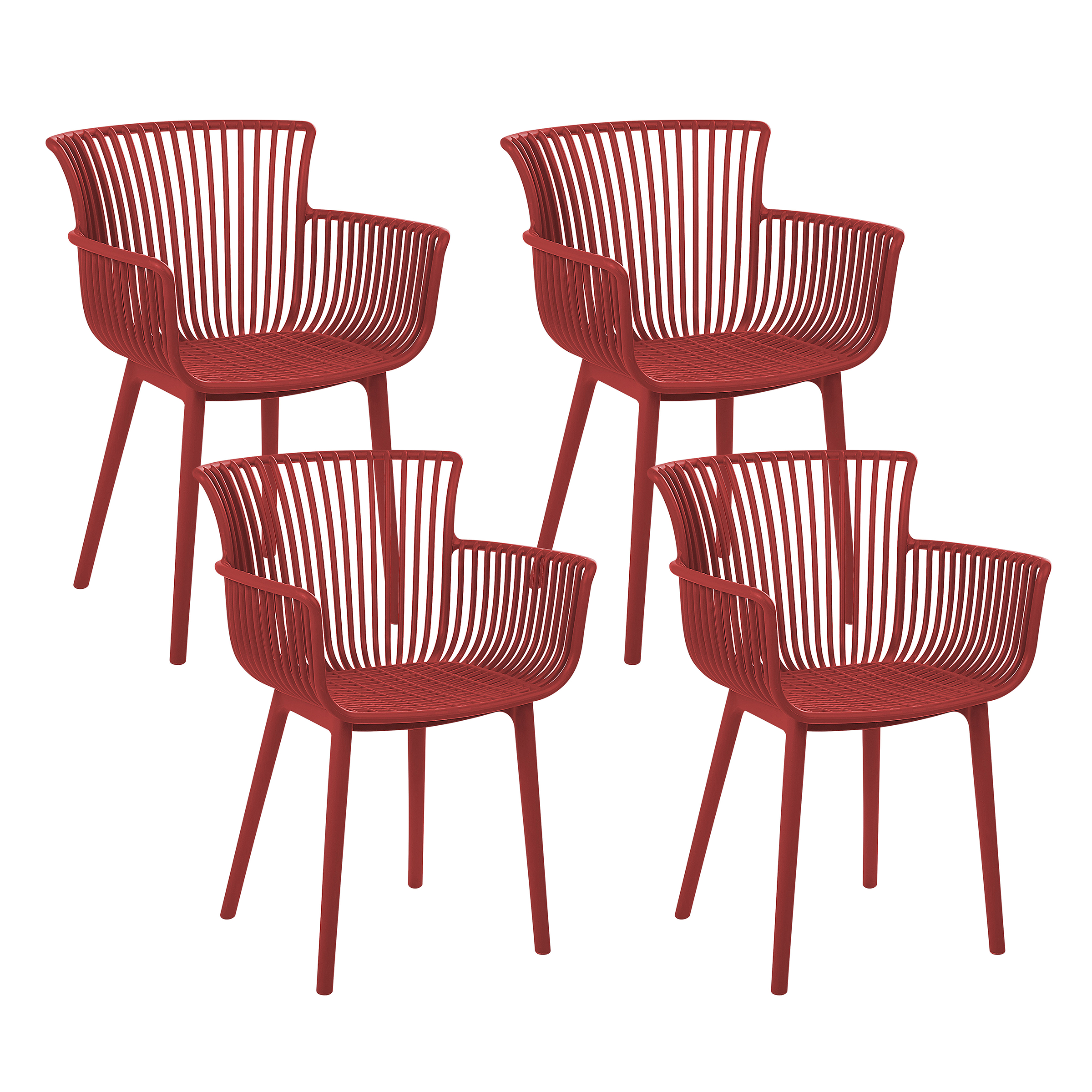 Beliani conjunto de 4 sillas de comedor rojo pesaro