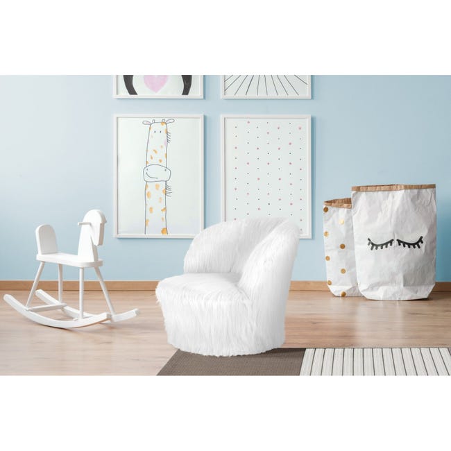 Fauteuil Enfant Imitation Fourrure Blanc - Chaise et Fauteuil