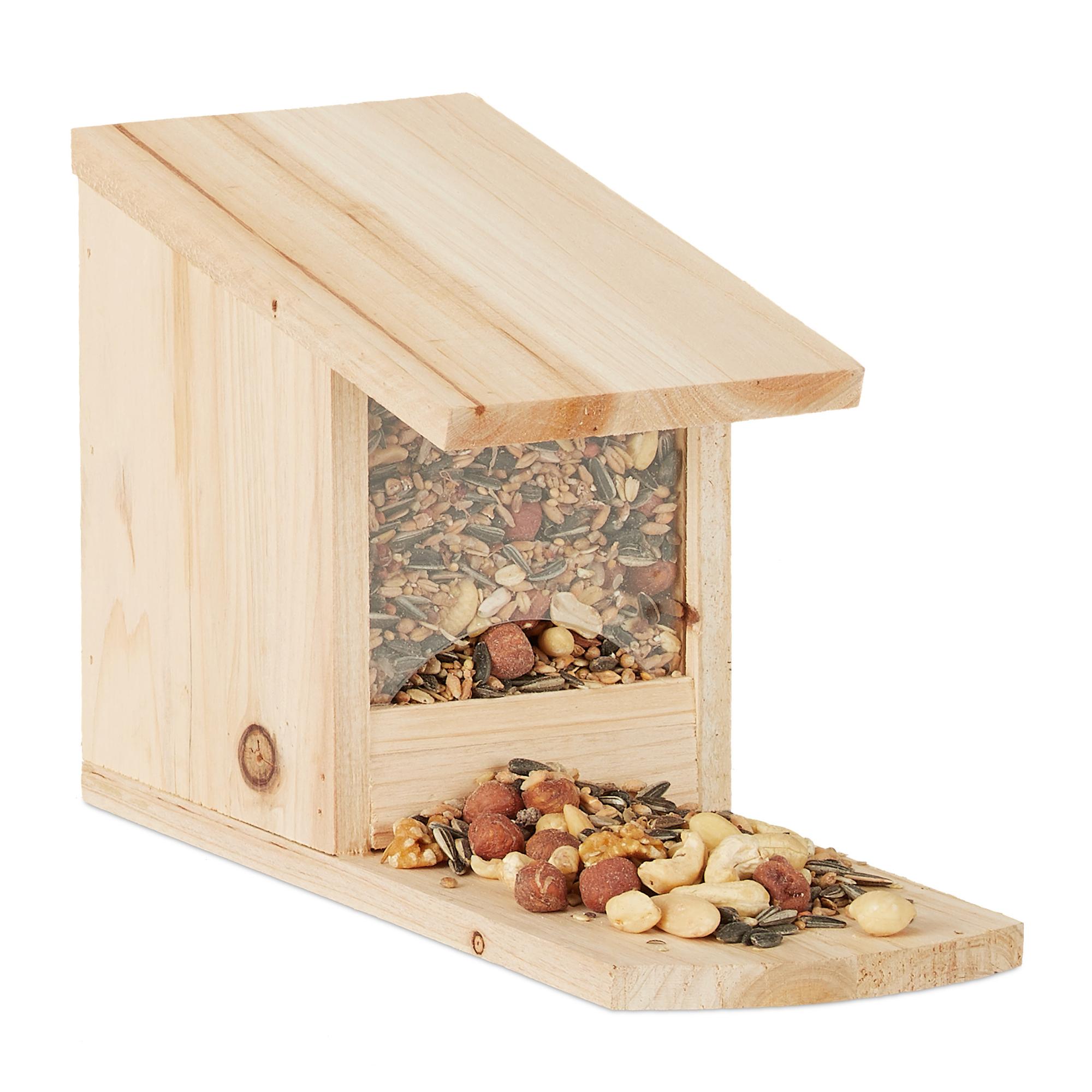 Mangiatoia Per Uccelli In Legno Relaxdays - Casetta Da Appendere Con Dispenser Trasparente, 24x30x21 Cm