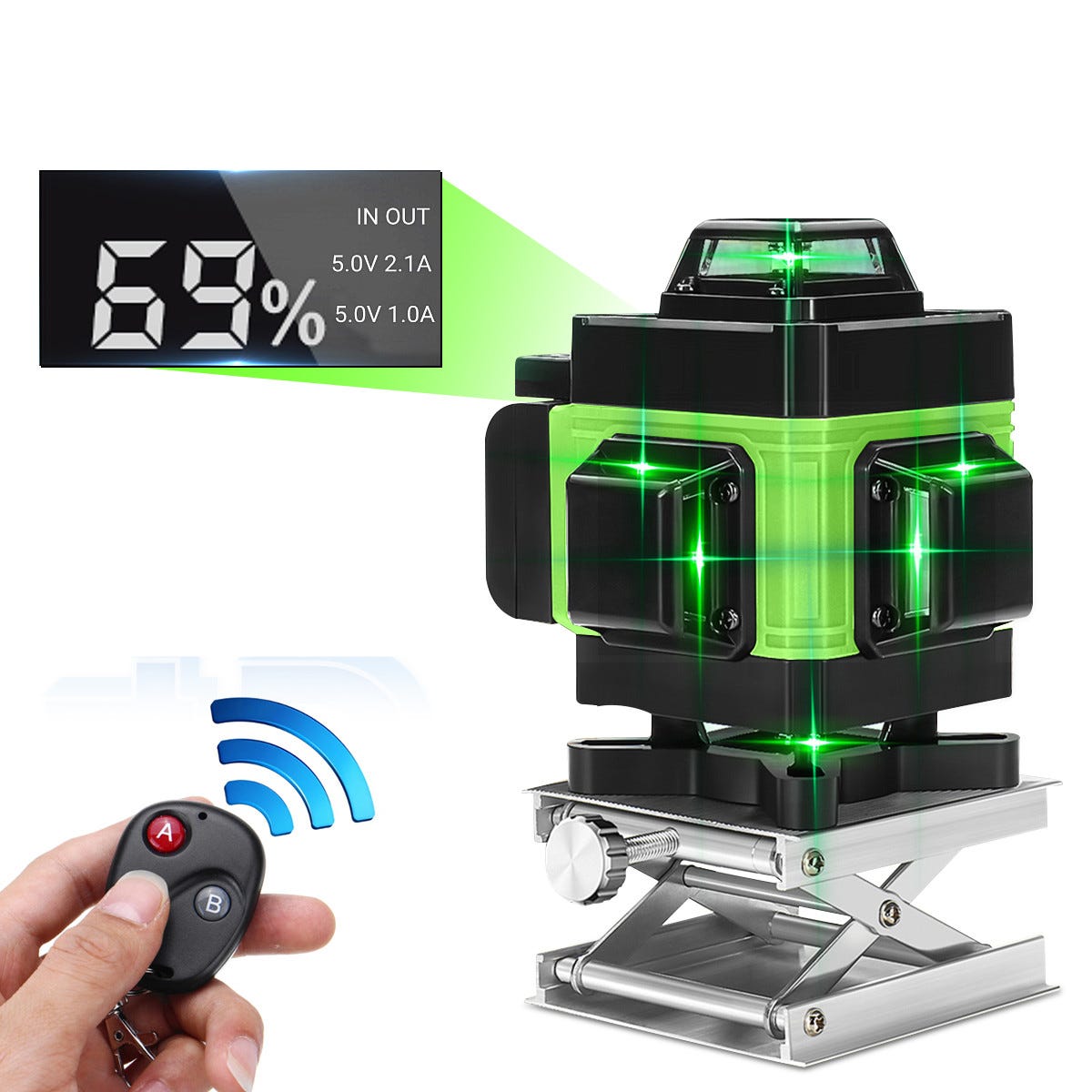 Livella laser LCD 4D 360° 16 linee con 1 batteria, telecomando e  caricabatterie